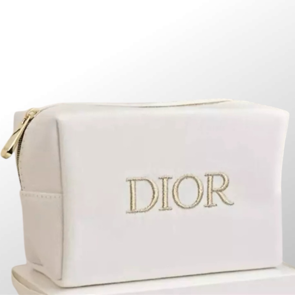Dior White Gold Logo Makeup Cosmetic Bag